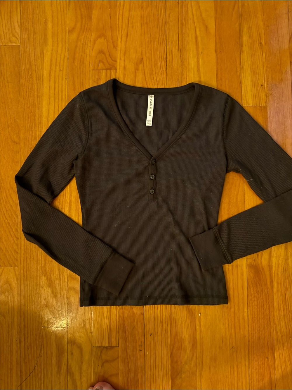 Fabletics gray Ribbed V-Neck Henley Long Sleeve Top